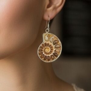 Elegant Brown Ammonite Earrings